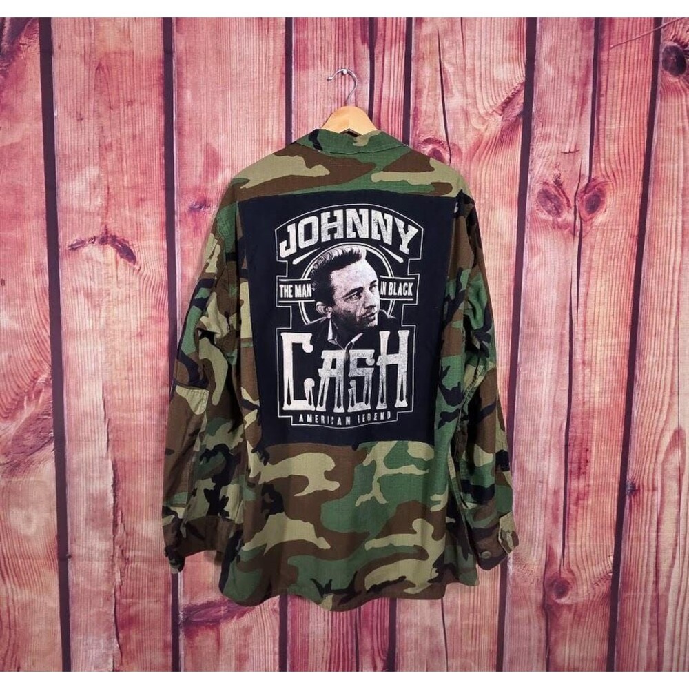 Upcycled Jacket - Johnny Cash - Army Jacket - Camouflage - L
